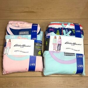 Eddie Bauer Kids 2-Pack Pink & Light Blue Pajama Sets - 4 Piece NWT Sz 14/16